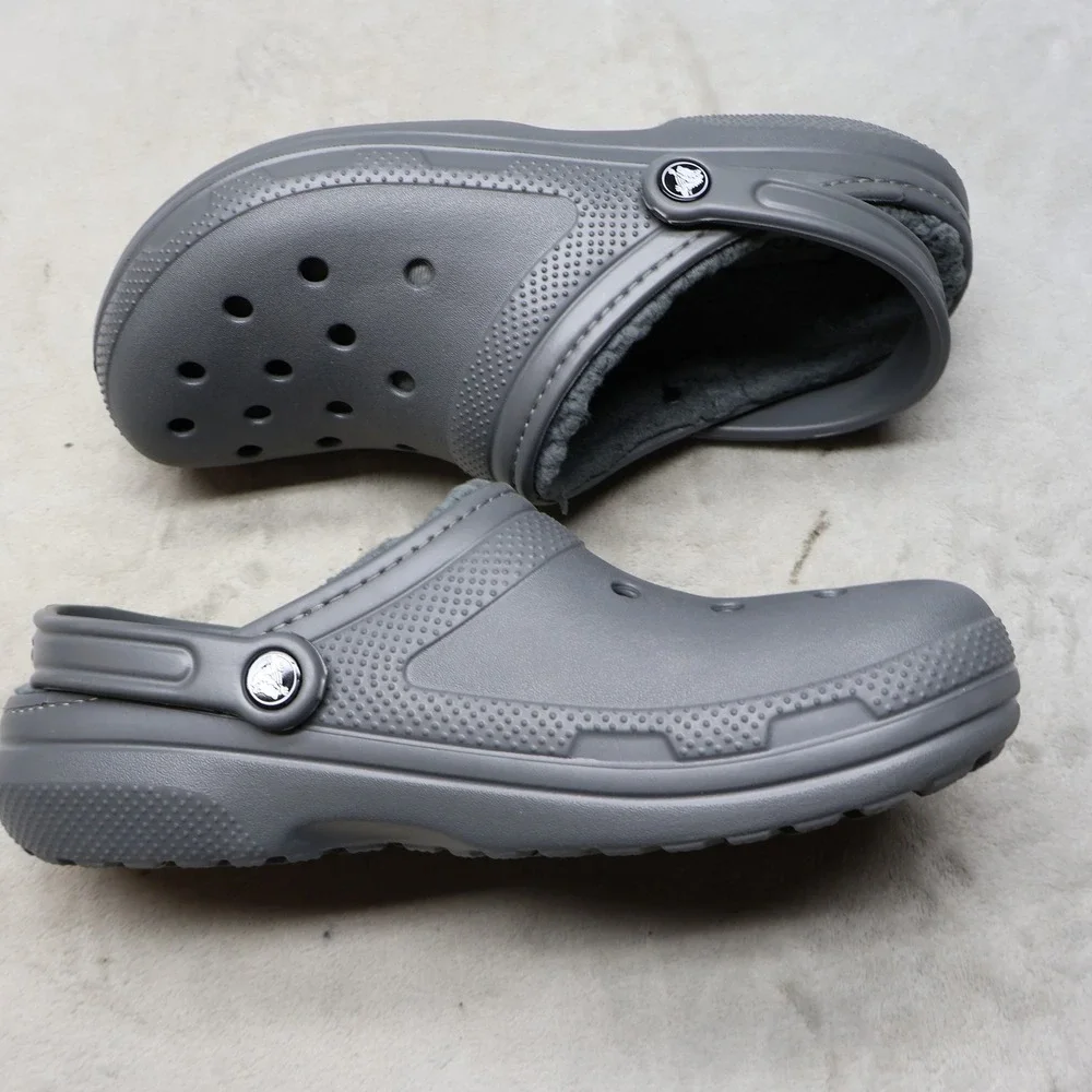 Crocs Unisex M10 W12 Clog Grey Classic Lined Fleece Comfort Slip On Light Indoor
